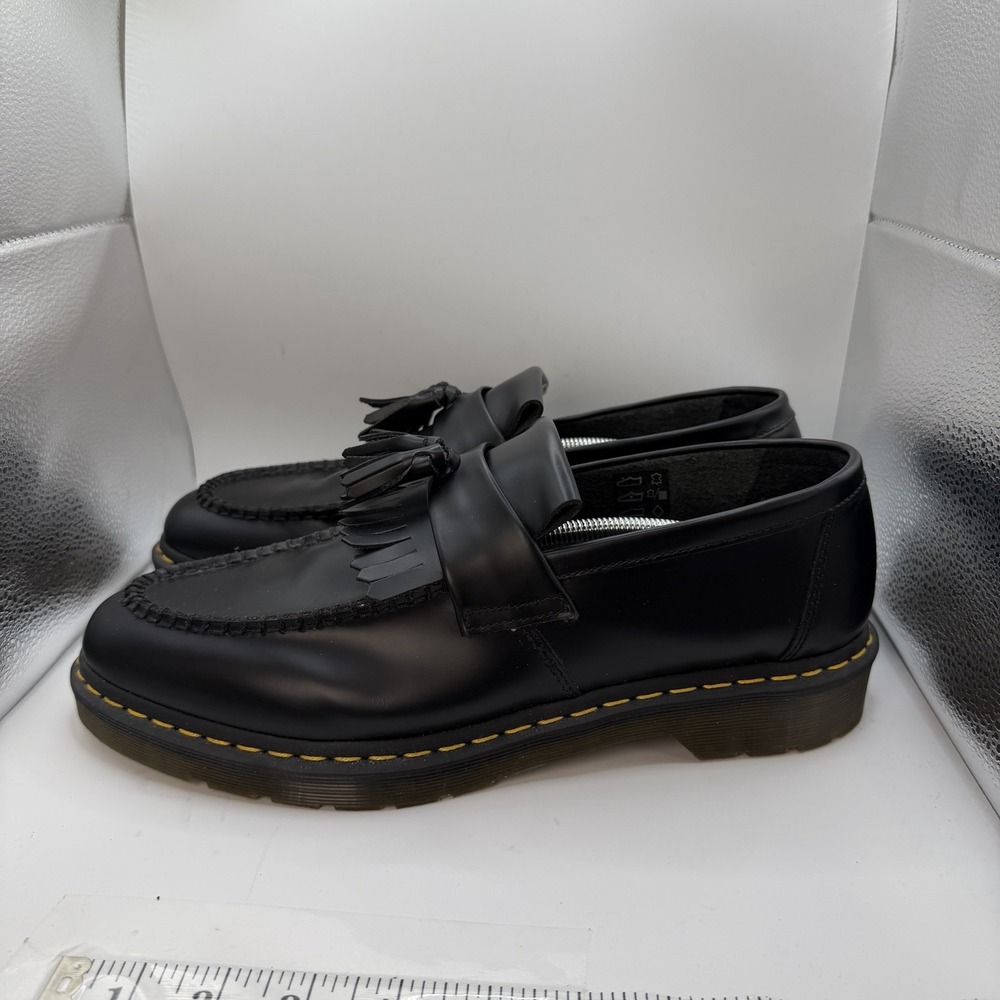 Dr Martens Adrian Yellow Stitch Tassel Loafers Men's 14 Black Leather Shoes EUC